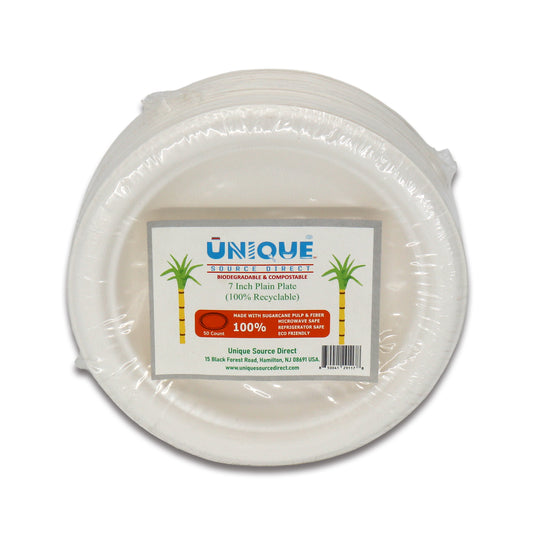 Unique 7 inch Plain Plate 50 Count