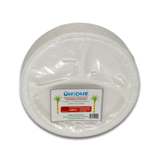 Unique 9 inch 3 comparment 50 Count